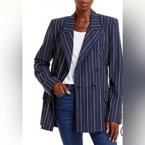 Free People Navy Pinstripe Double-Breasted Blazer